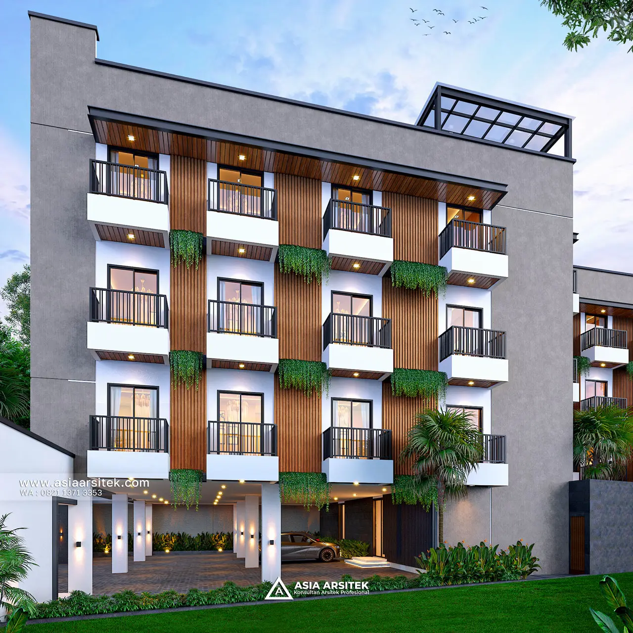 Desain Samping Kanan Kost Kostel Modern Tropical 4 Lantai Pak KYZ di Bali