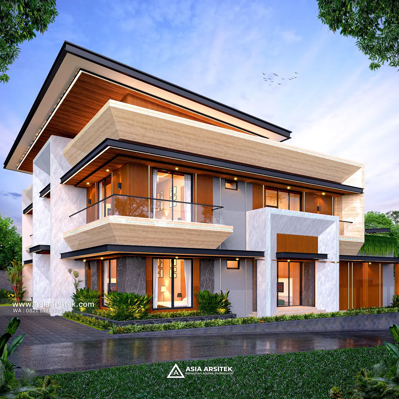 Desain Samping Kanan Rumah Tropis 2 Lantai Ibu IKRM di Cicurug Sukabumi