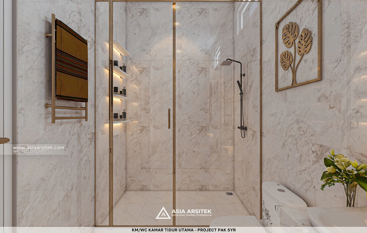 Desain Shower Kamar Tidur Utama Rumah Klasik 1 Lantai Pak SYR di Babakan Madang Bogor