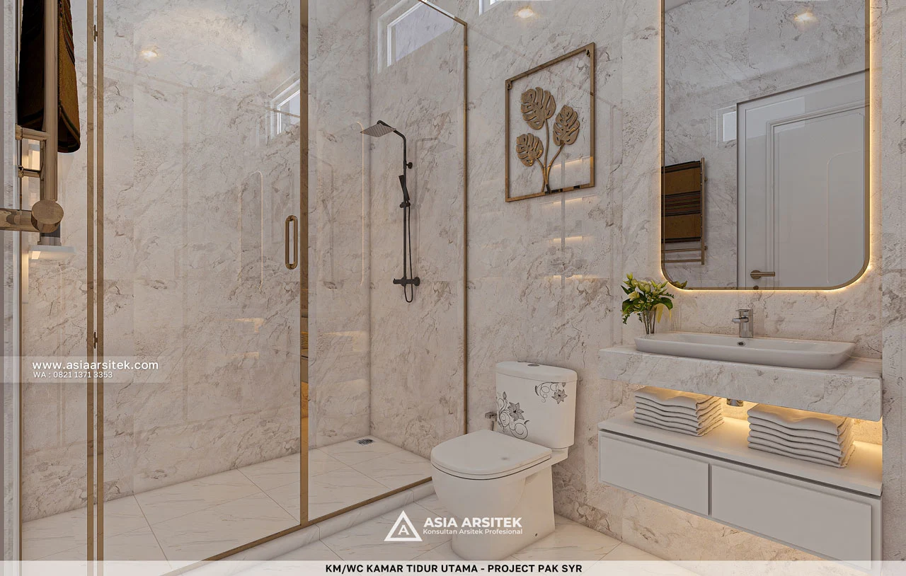 Desain Shower dan Toilet Kamar Tidur Utama Rumah Klasik 1 Lantai Pak SYR di Babakan Madang Bogor