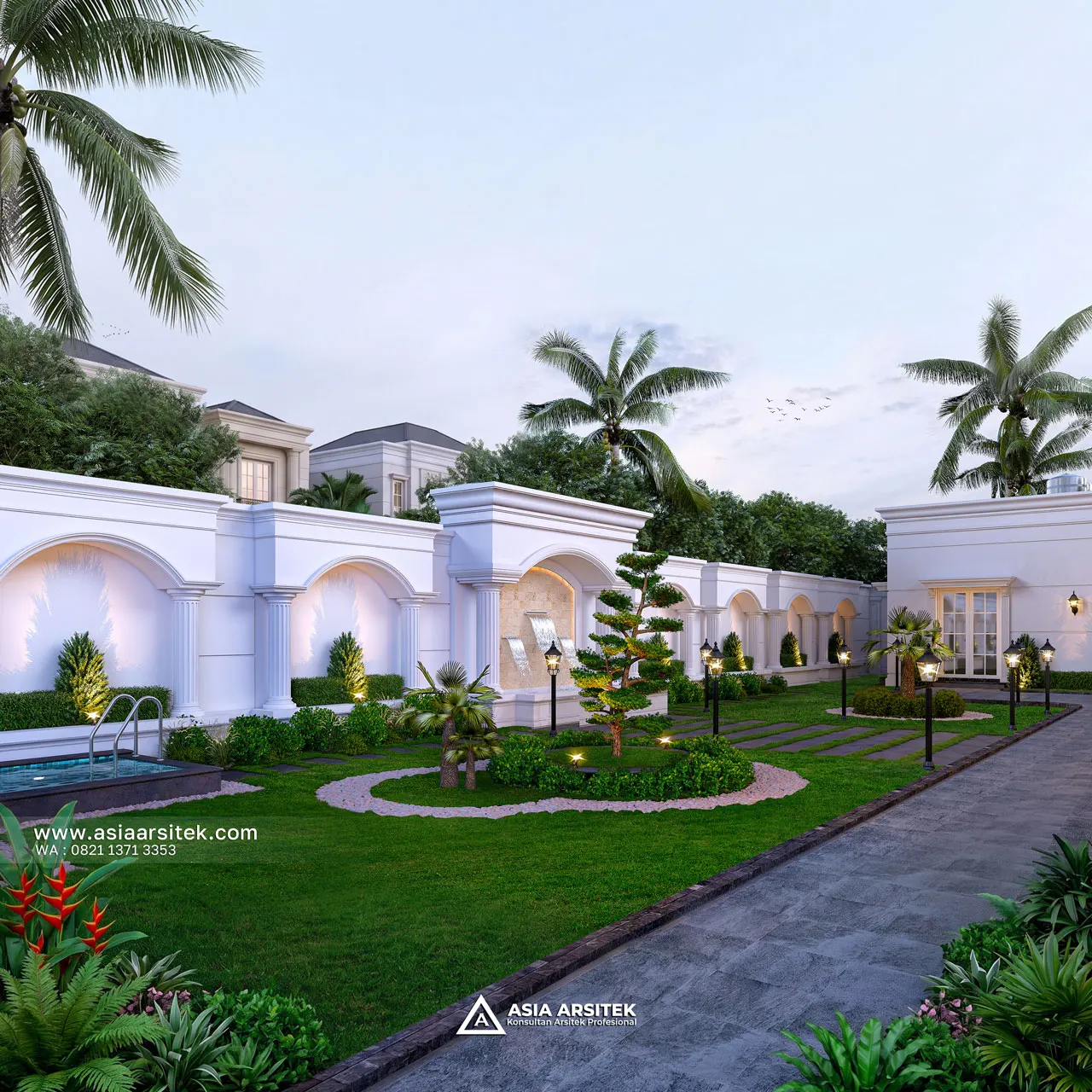 Desain Taman Belakang Rumah Klasik 1 Lantai Ibu BLA di Tanjung Pandan Belitung