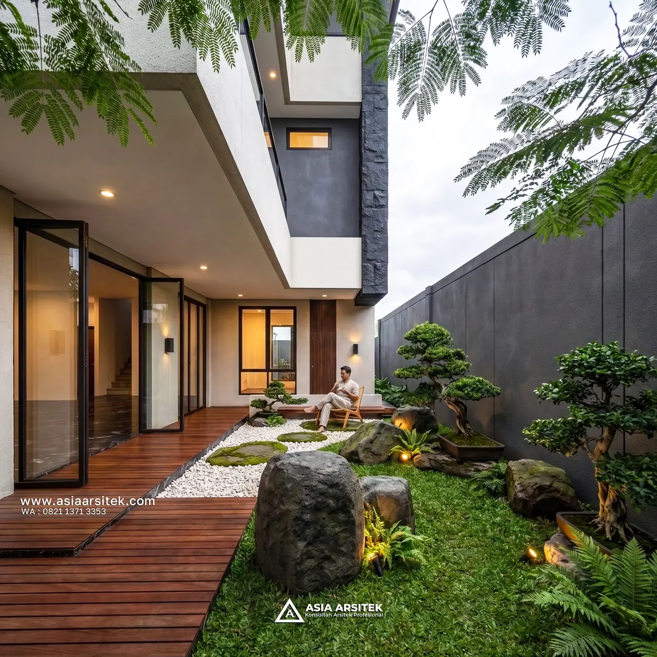 Desain Taman Rumah Modern 3 Lantai Ibu MCH di Palmerah Jakarta Barat