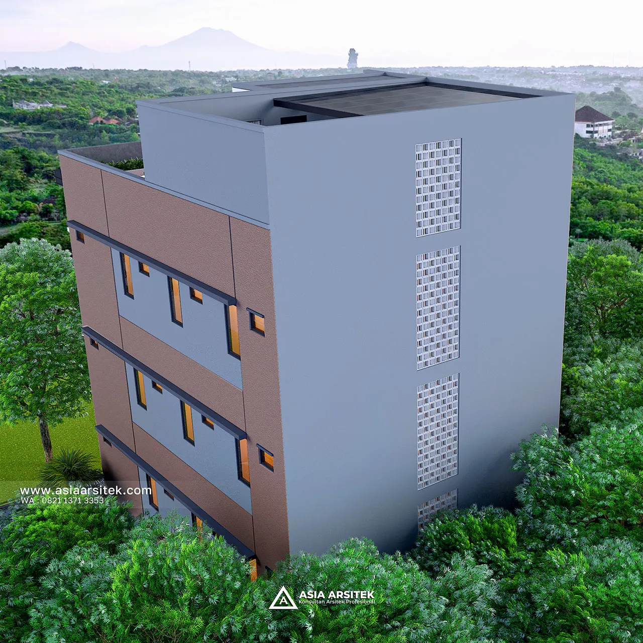 Desain Tampak Atas Belakang Kost Modern 4 Lantai Ibu RHM di Beji Kota Depok