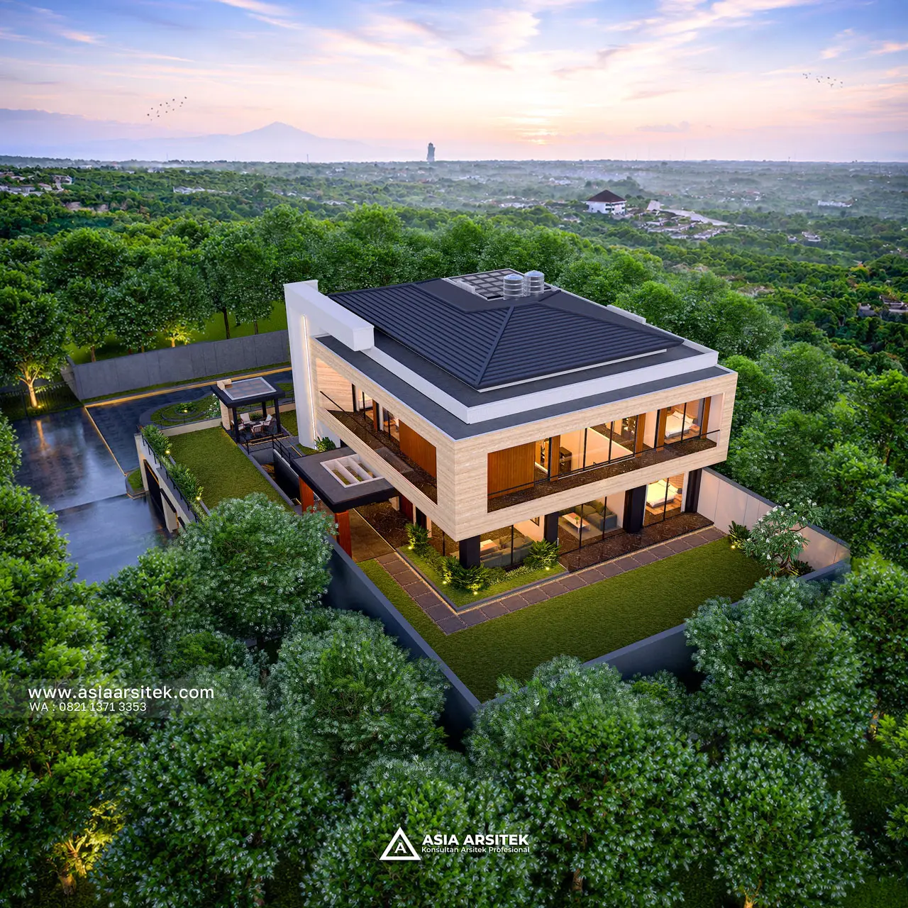 Desain Tampak Atas Belakang Rumah Modern 3 Lantai Bapak JNDS di Cileungsi Bogor Jawa Barat