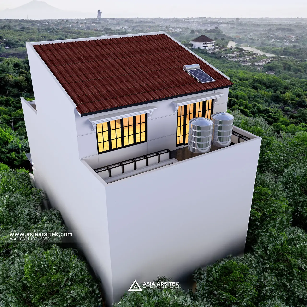 Desain Tampak Atas Belakang Rumah Tropis 3 Lantai Bapak MCH di Cipondoh Kota Tangerang