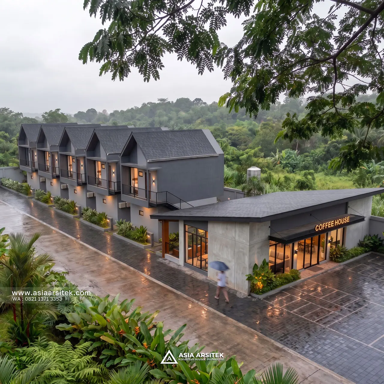 Desain Tampak Atas Guest House dan Kafe Scandinavia 2 Lantai Pak BNY di Yogyakarta