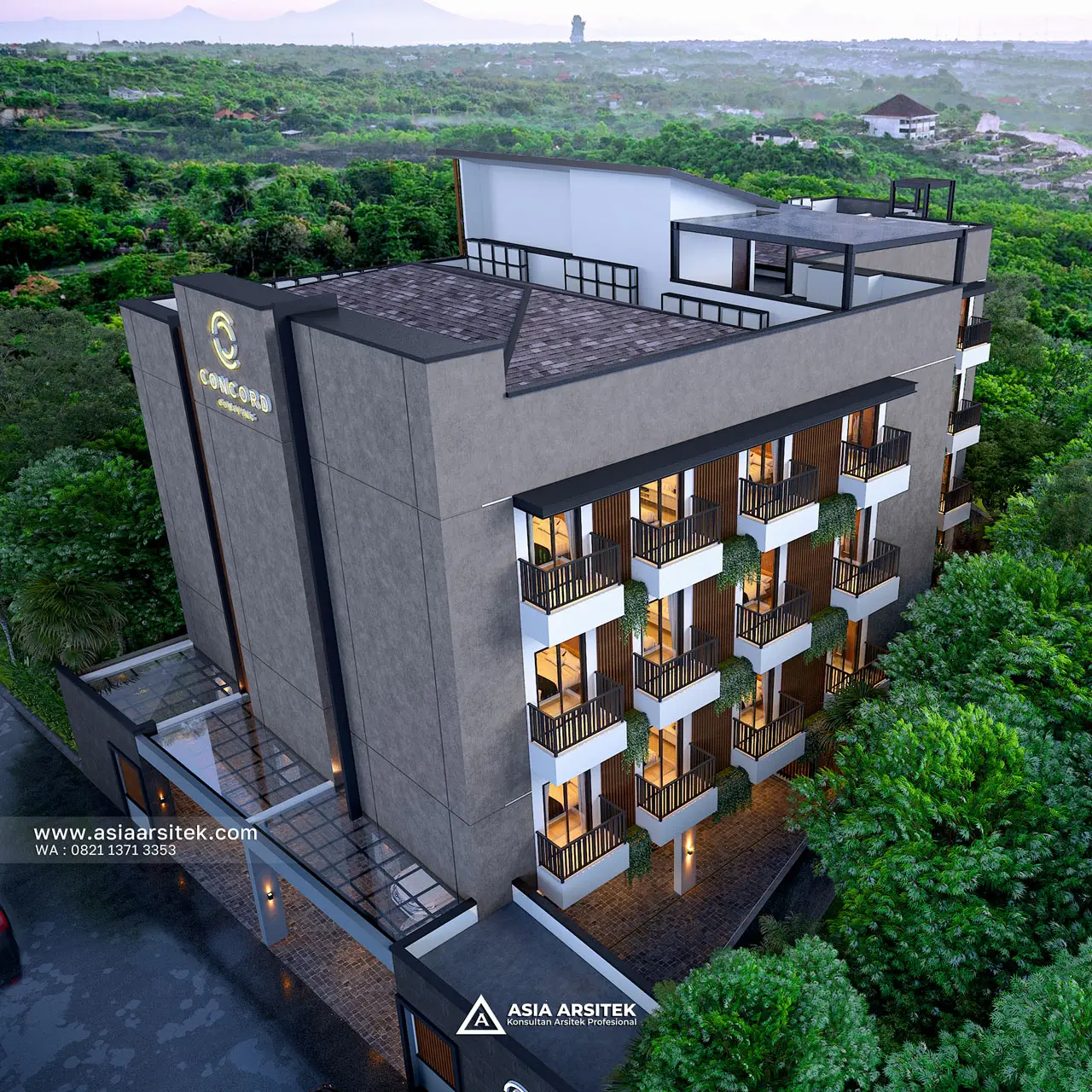 Desain Tampak Atas Kost Kostel Modern Tropical 4 Lantai Pak KYZ di Bali