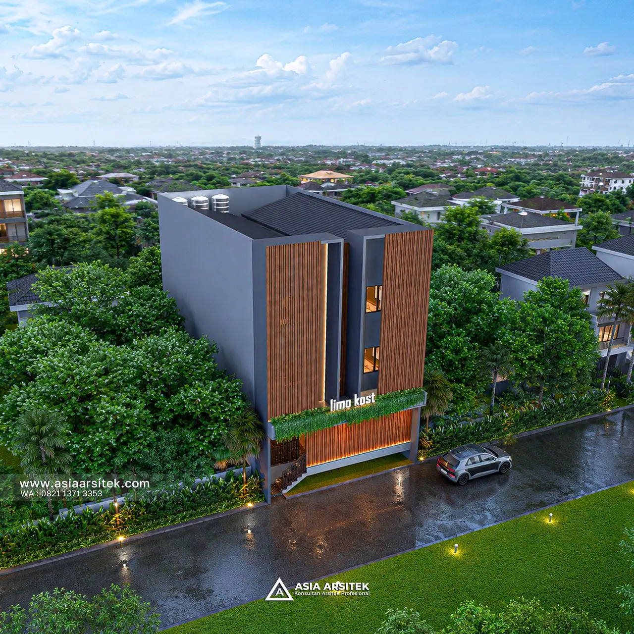 Desain Tampak Atas Kost Modern 4 Lantai Pak BB di Limo Depok