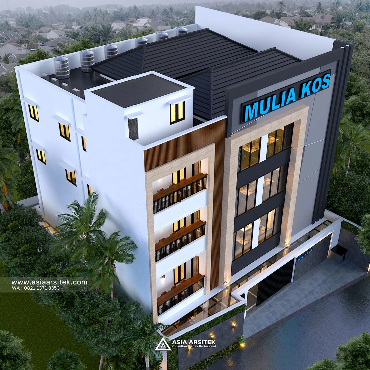 Desain Tampak Atas Kost Modern 4 Lantai Pak KVN di Pagedangan Tangerang
