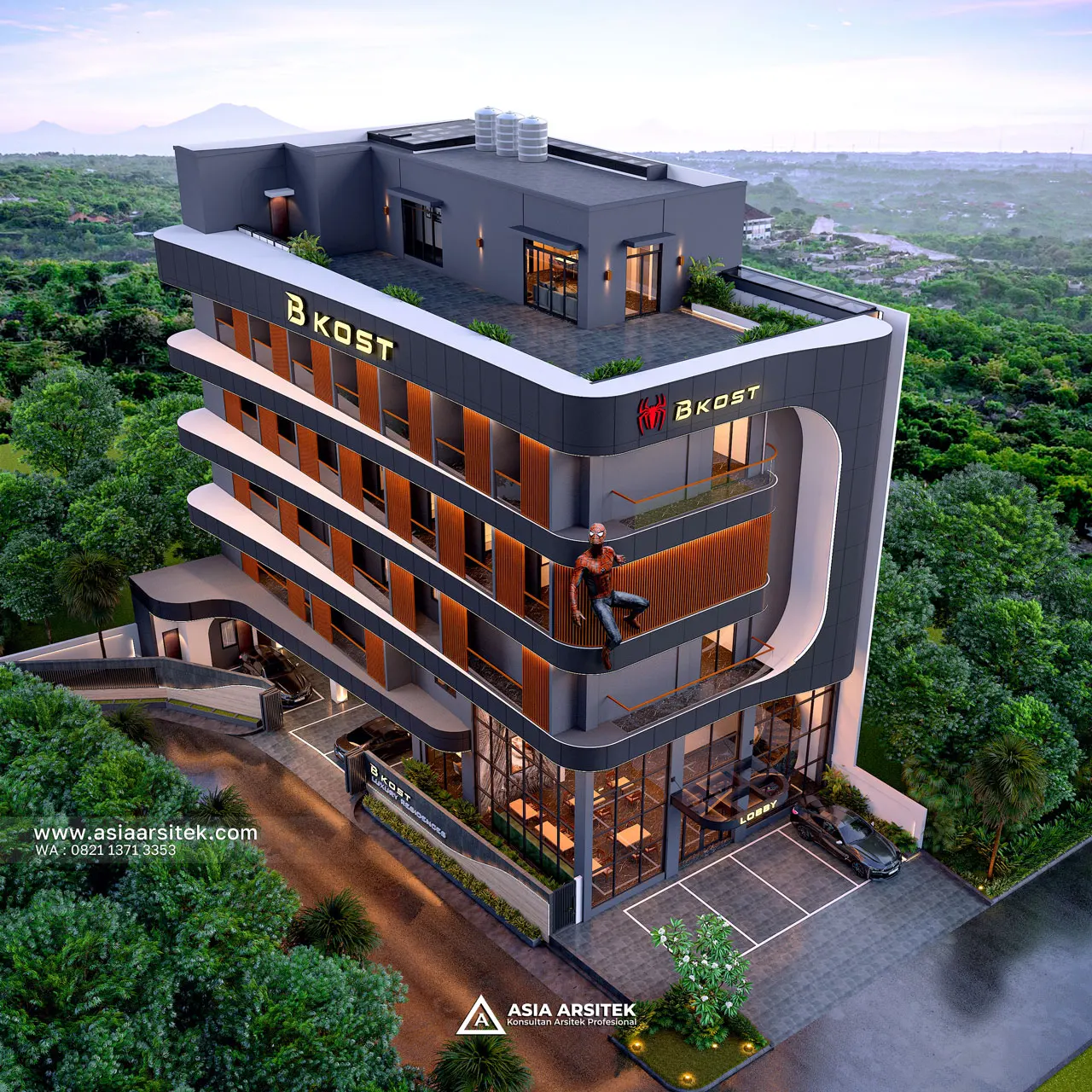 Desain Tampak Atas Kost Modern 6 Lantai Pak CHND di Palmerah Jakarta Barat