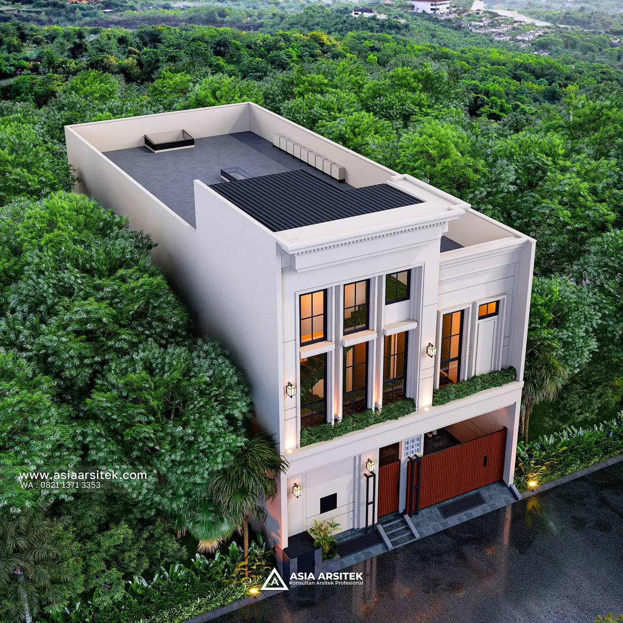 Desain Tampak Atas Kost Modern Klasik 2 Lantai Pak ARF di Bekasi Jawa Barat