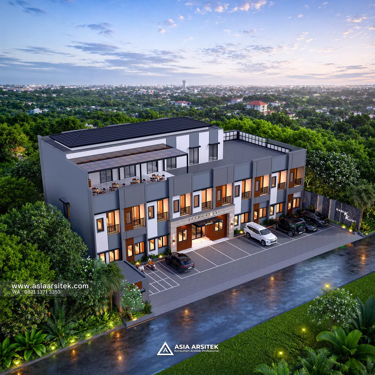 Desain Tampak Atas Kost Modern Kontemporer 3 Lantai Mr. STS di Timor Leste
