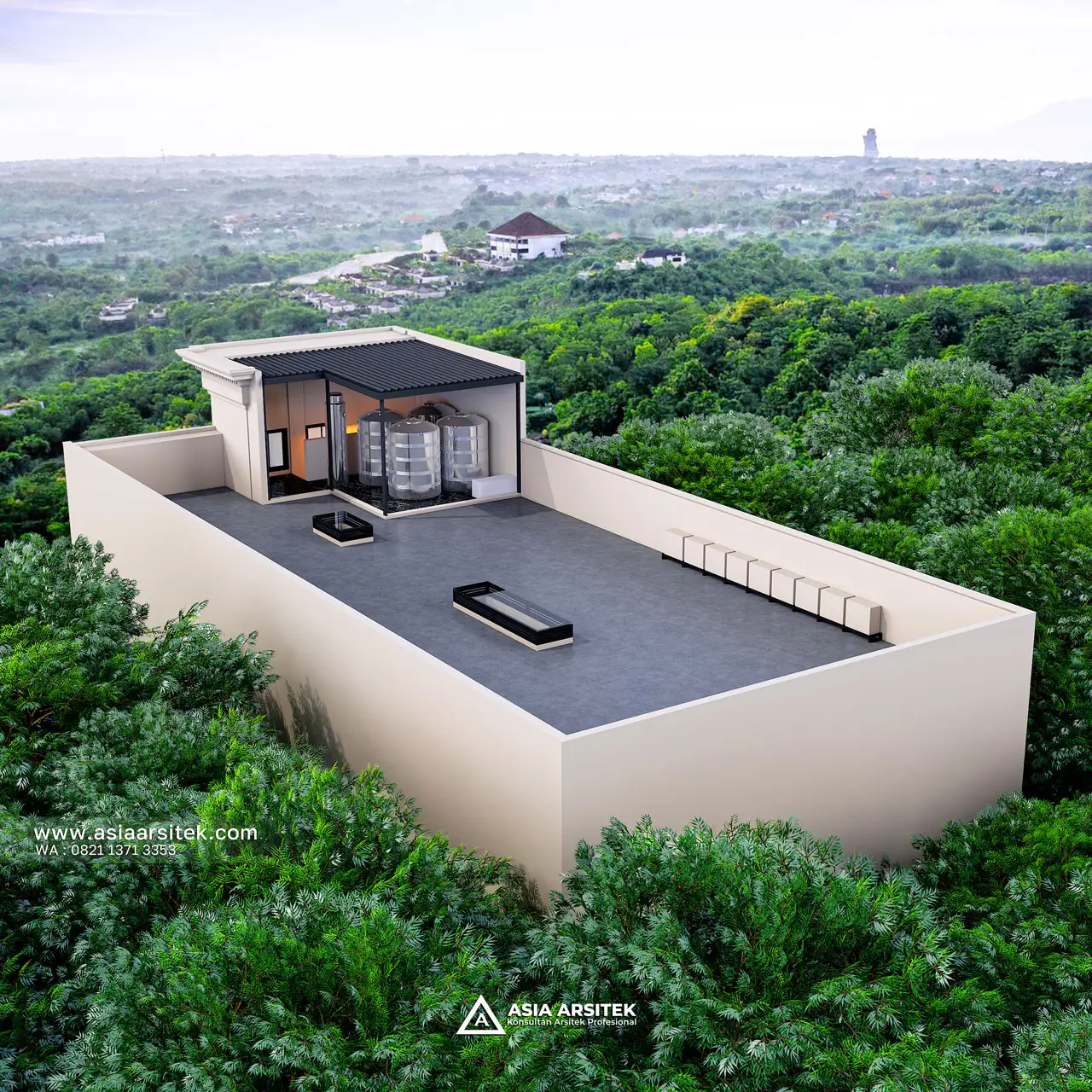 Desain Tampak Atas Lantai Atap Kost Modern Klasik 2 Lantai Pak ARF di Bekasi Jawa Barat