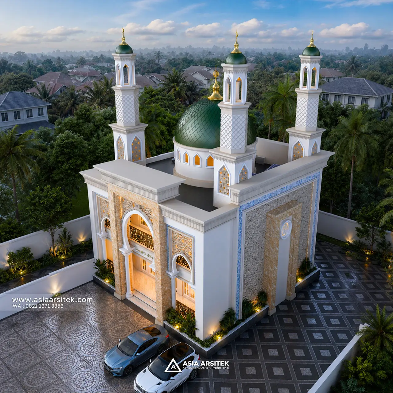 Desain Tampak Atas Masjid Al Bahri Style Modern 2 Lantai Bapak HDYT di Batujajar Bandung Jawa Barat