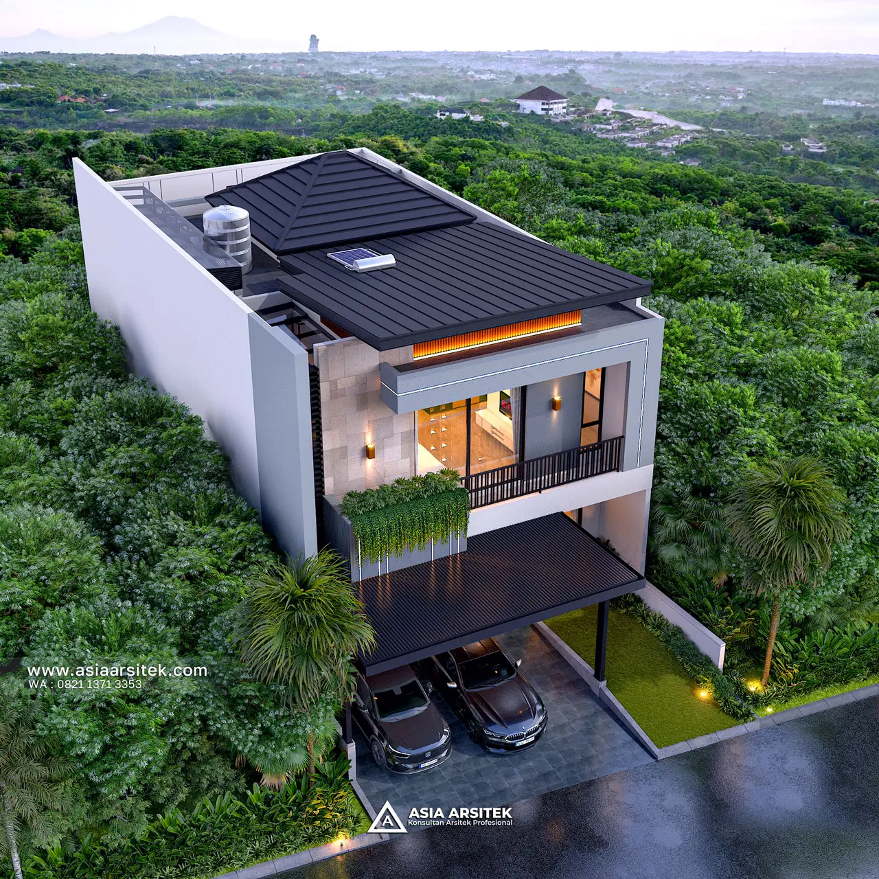 Desain Tampak Atas Rumah Modern 2 Lantai Bapak TR di Cibubur Jakarta Timur