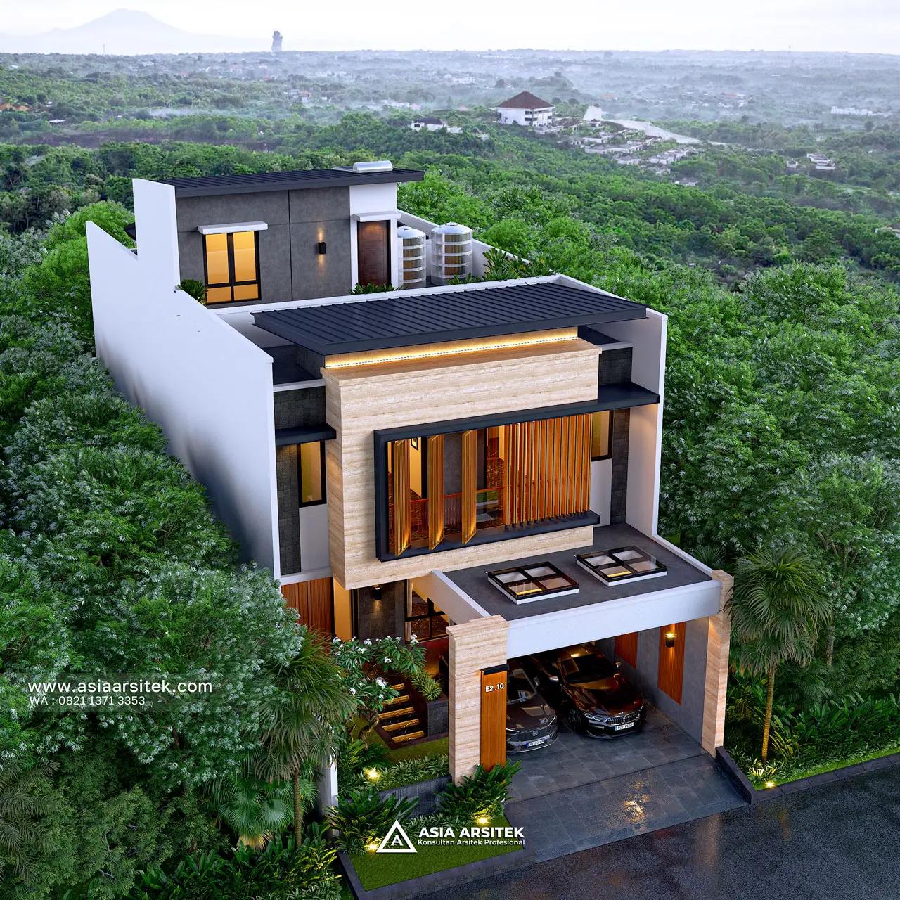 Desain Tampak Atas Rumah Modern 2 Lantai Bapak WLY di Kelapa Gading Jakarta Utara