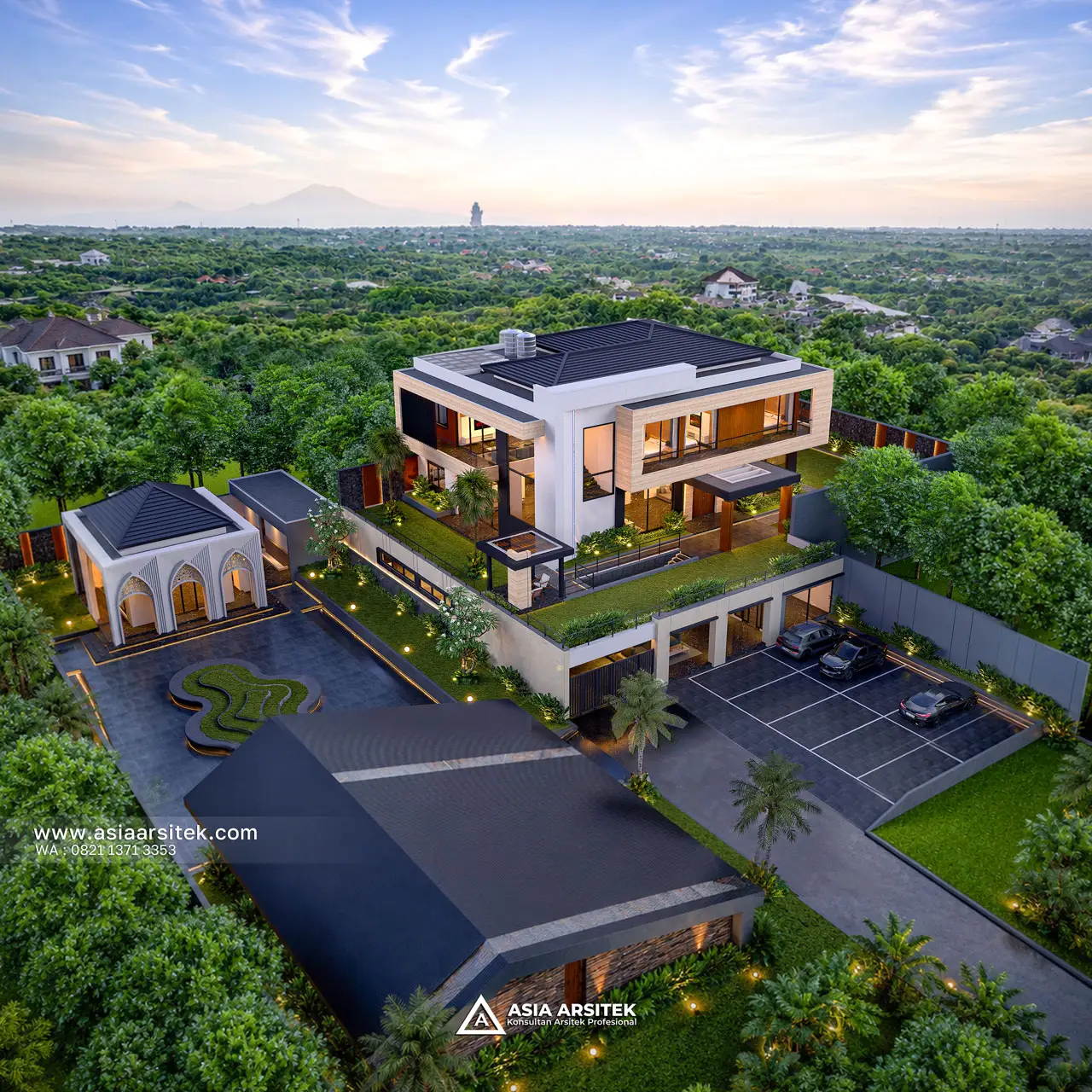 Desain Tampak Atas Rumah Modern 3 Lantai Bapak JNDS di Cileungsi Bogor Jawa Barat