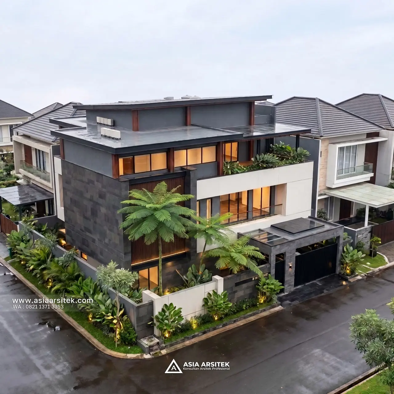 Desain Tampak Atas Rumah Modern 3 Lantai Ibu MCH di Palmerah Jakarta Barat