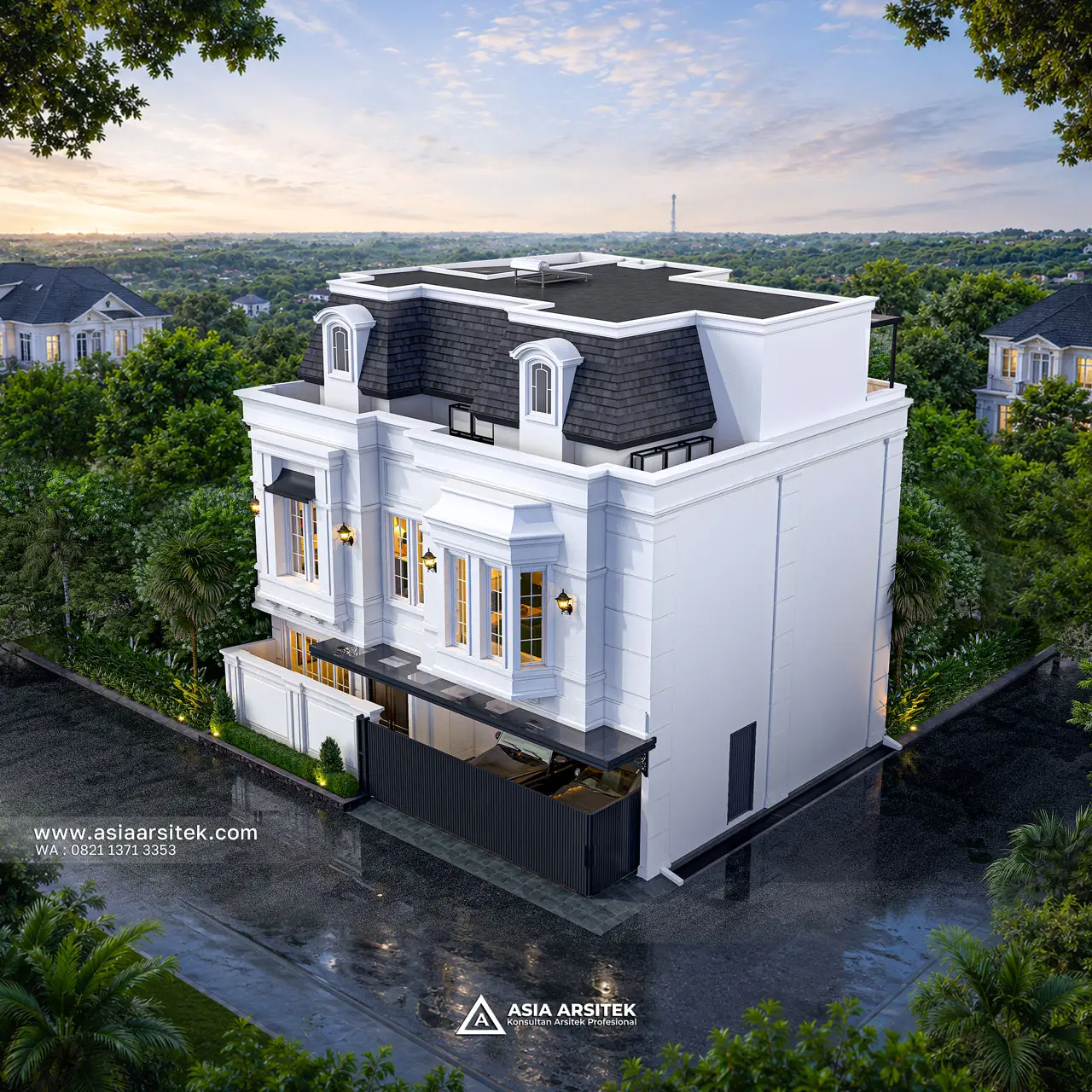 Desain Tampak Atas Rumah Tropis 3 Lantai Bapak FRS di Cilandak Timur Jakarta Selatan