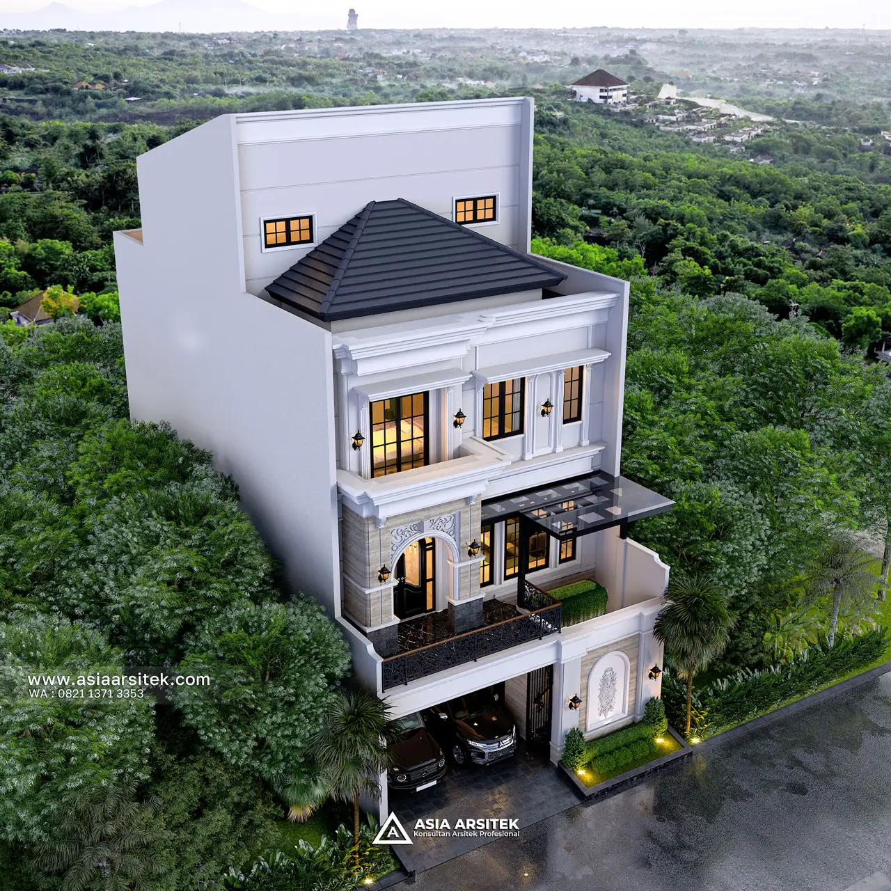 Desain Tampak Atas Rumah Tropis 3 Lantai Bapak MCH di Cipondoh Kota Tangerang