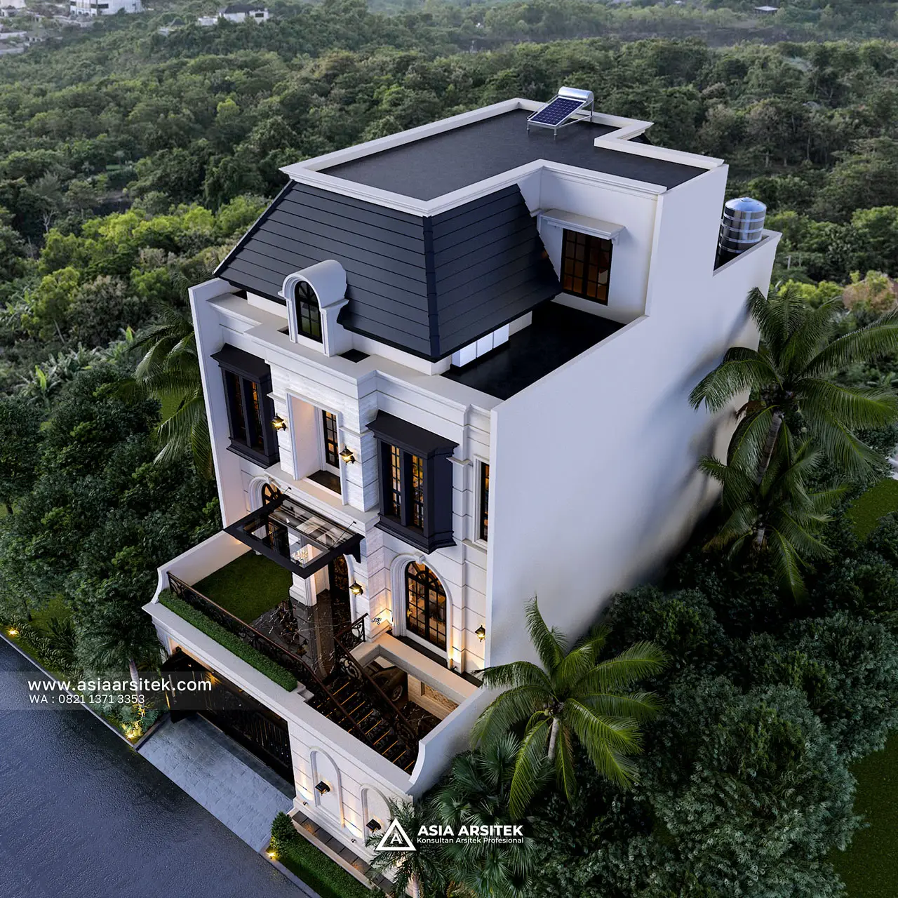 Desain Tampak Atas Rumah Tropis 3 Lantai Bapak RYD di Cempaka Putih Jakarta Pusat