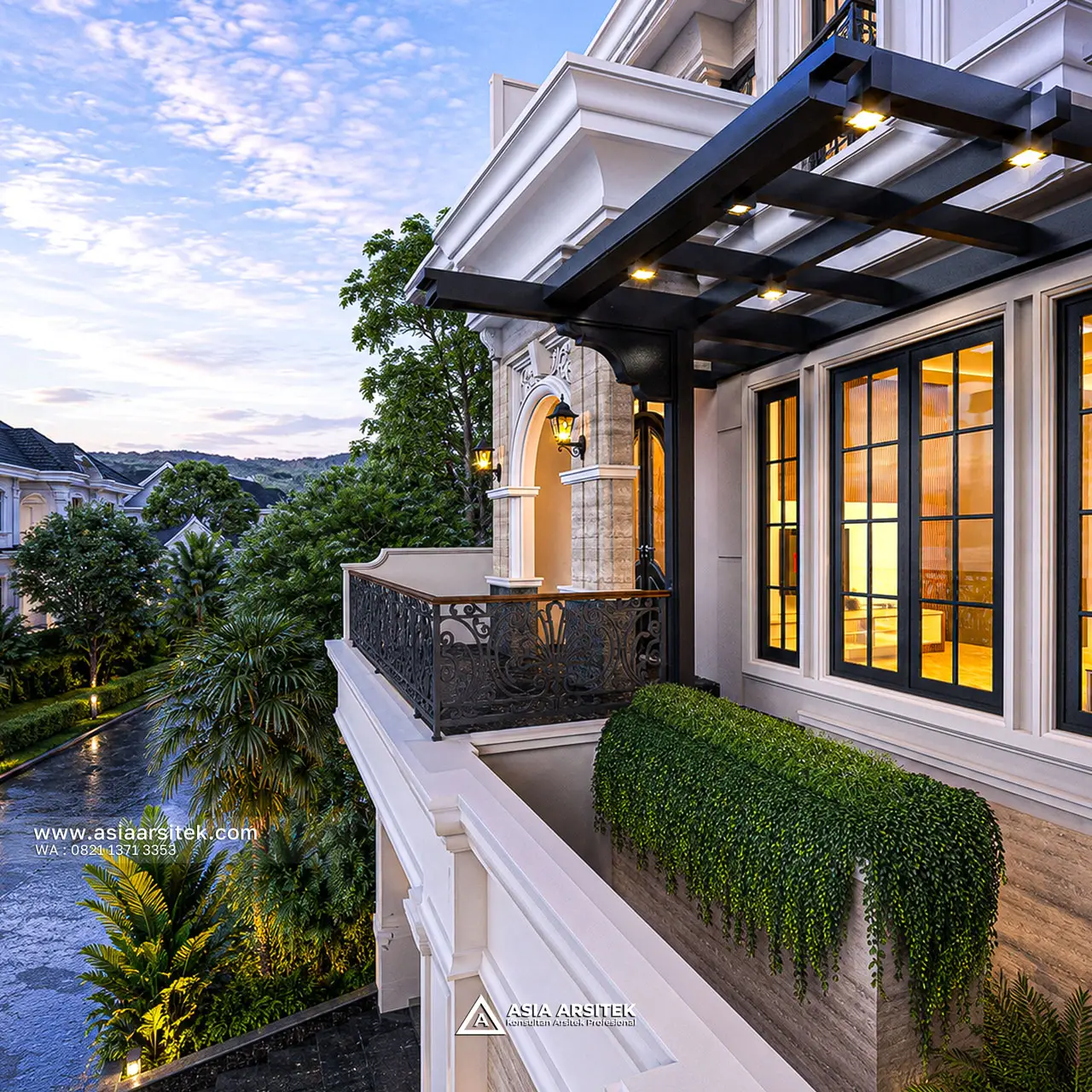 Desain Tampak Balkon Rumah Tropis 3 Lantai Bapak MCH di Cipondoh Kota Tangerang