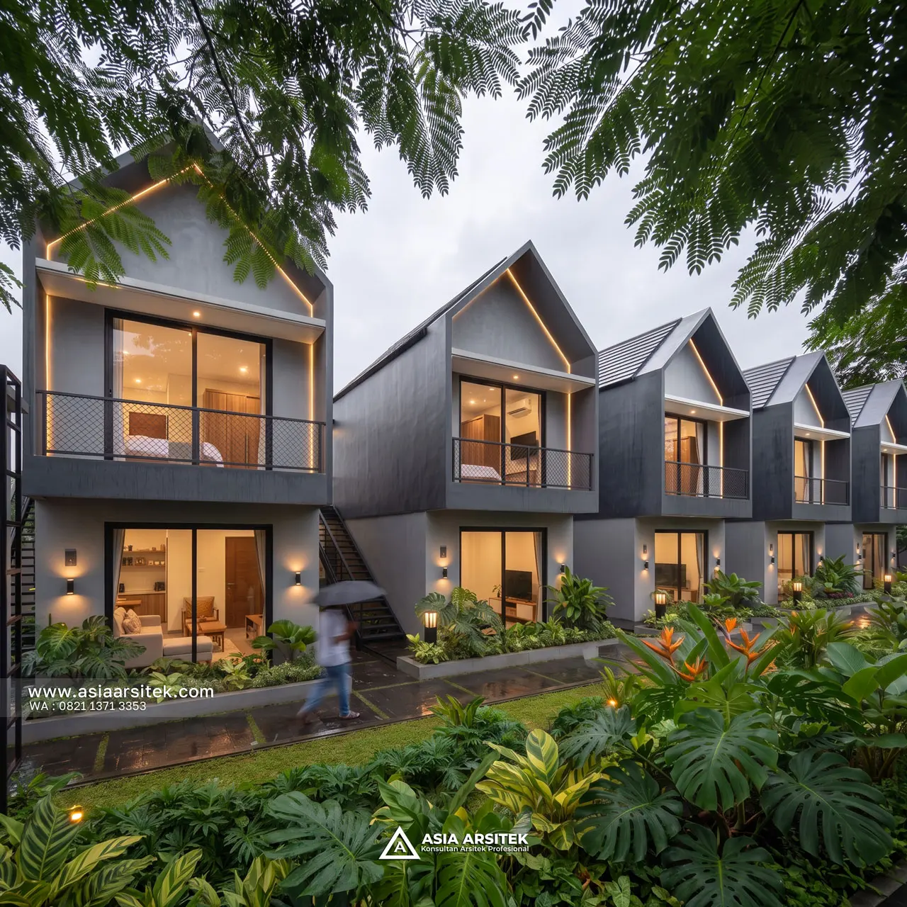 Desain Tampak Belakang Guest House dan Kafe Scandinavia 2 Lantai Pak BNY di Yogyakarta