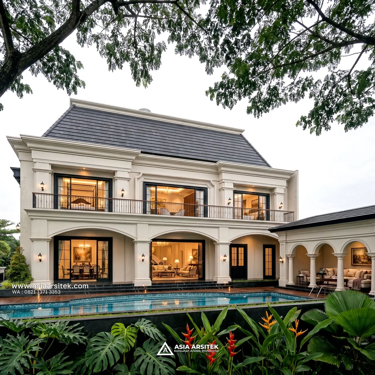 Desain Tampak Belakang Rumah Klasik Modern 2 Lantai Bapak RR di BSD City Tangerang Selatan