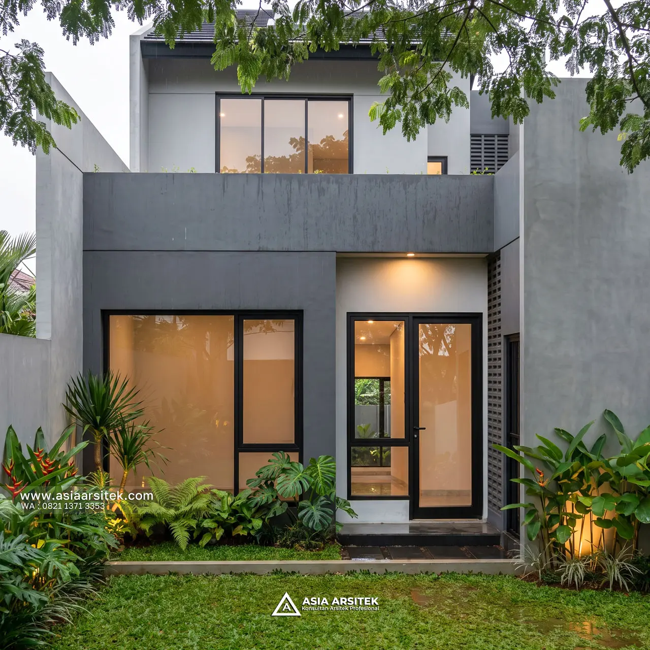 Desain Tampak Belakang Rumah Modern Minimalis 2 Lantai Ibu KM di Kemayoran Jakarta Pusat