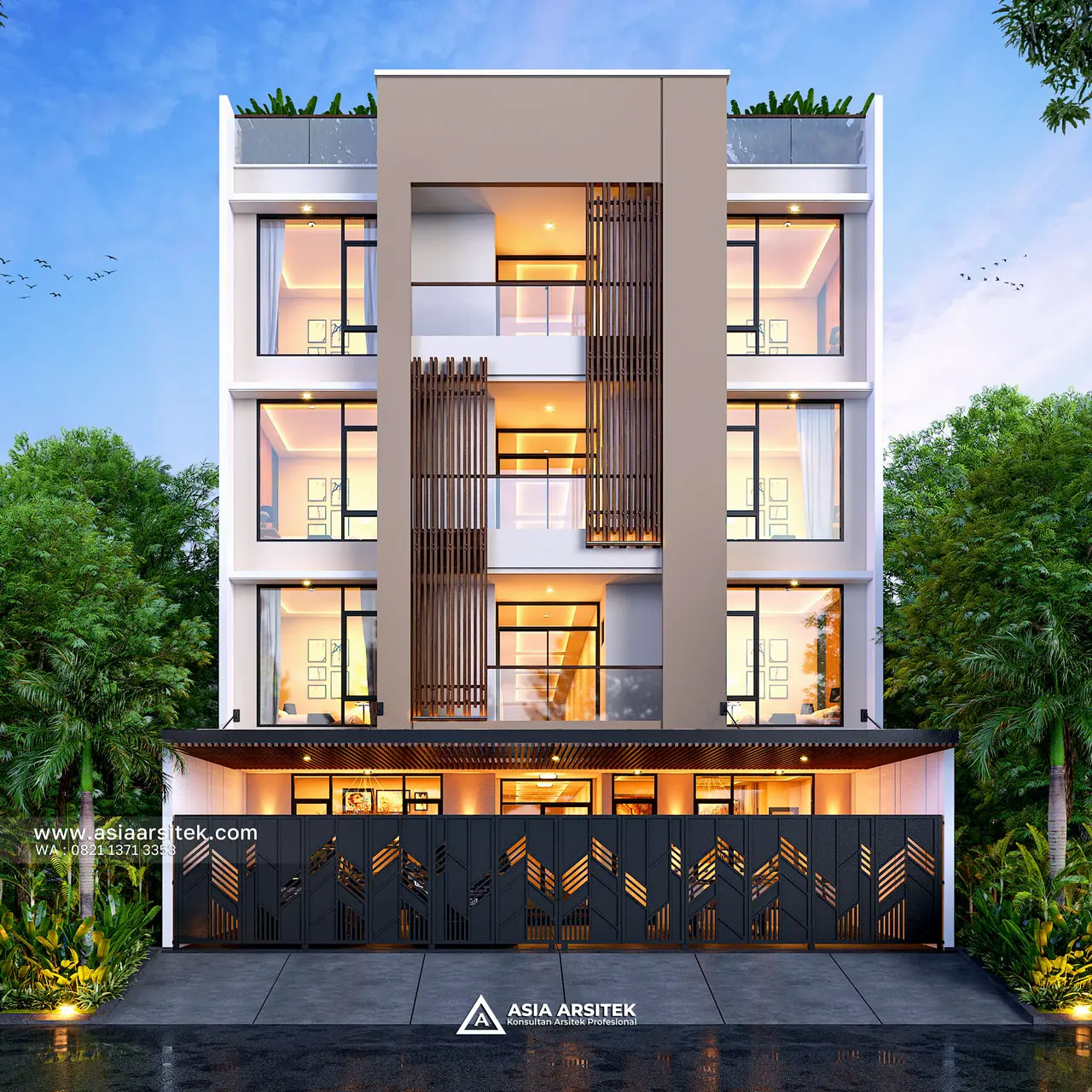 Desain Tampak Depan Kost Modern 5 Lantai Pak SHTN di Grogol Petamburan Jakarta Barat