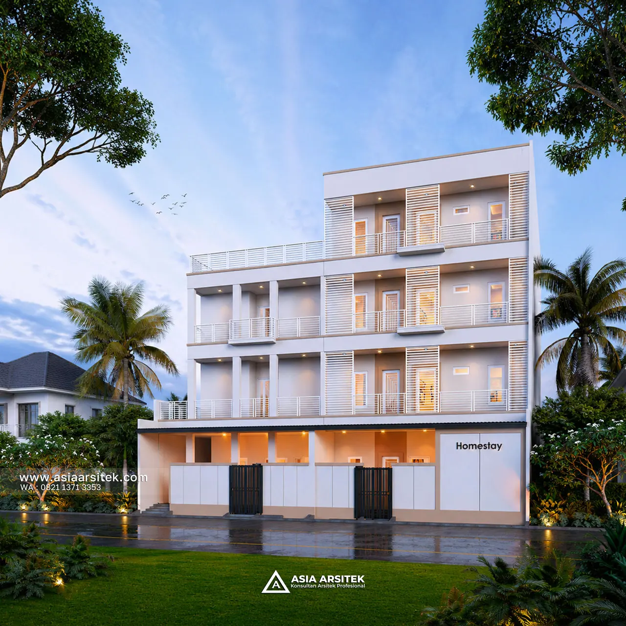 Desain Tampak Depan Kost Modern Minimalis 4 Lantai Pak SDT di Tanah Abang Jakarta Pusat