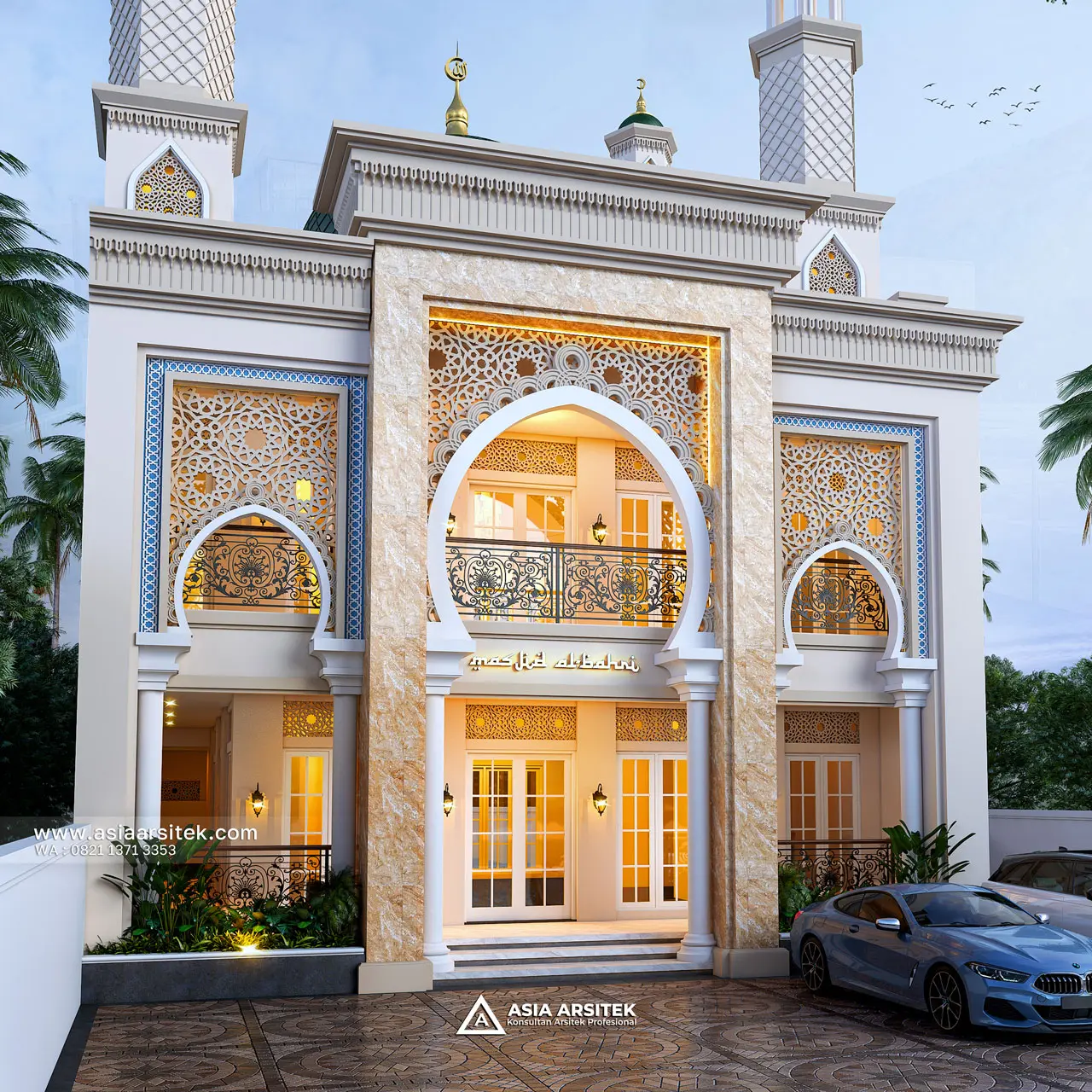 Desain Tampak Depan Masjid Al Bahri Style Modern 2 Lantai Bapak HDYT di Batujajar Bandung Jawa Barat