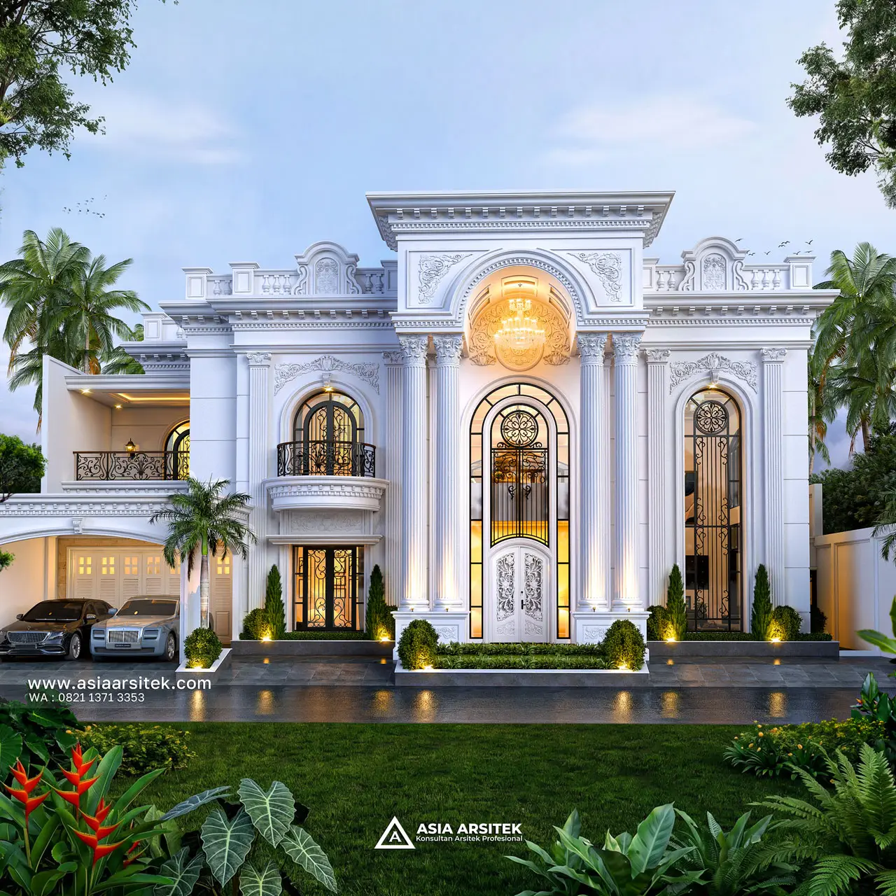Desain Tampak Depan Rumah Klasik 2 Lantai Pak JY di Banjarbaru Kalimantan Selatan