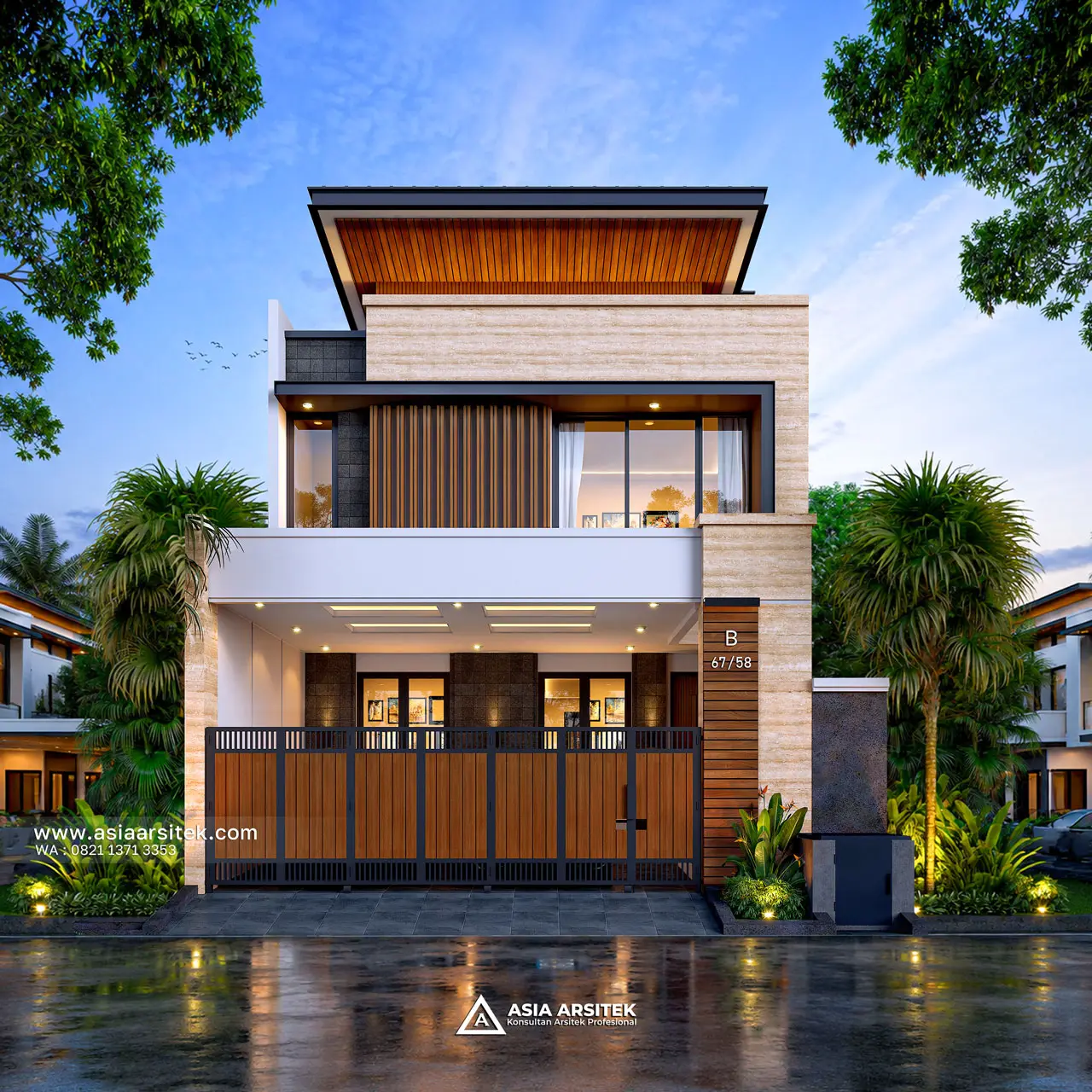 Desain Tampak Depan Rumah Modern 2 Lantai Bapak BY di Pinang Tangerang