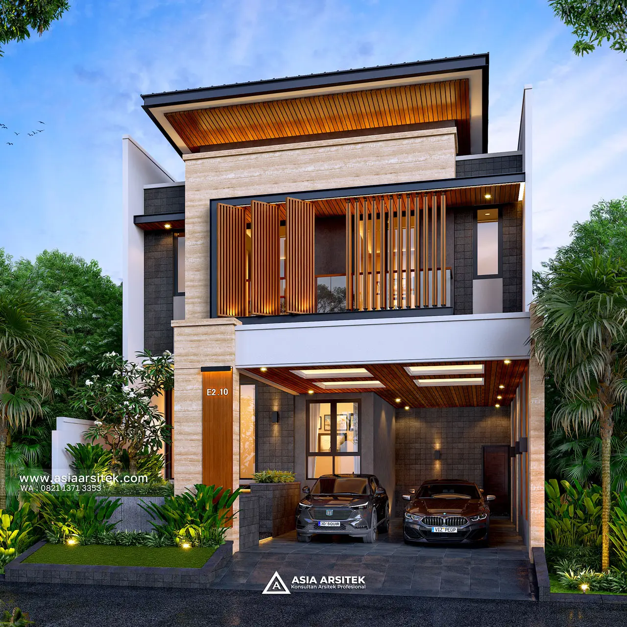 Desain Tampak Depan Rumah Modern 2 Lantai Bapak WLY di Kelapa Gading Jakarta Utara