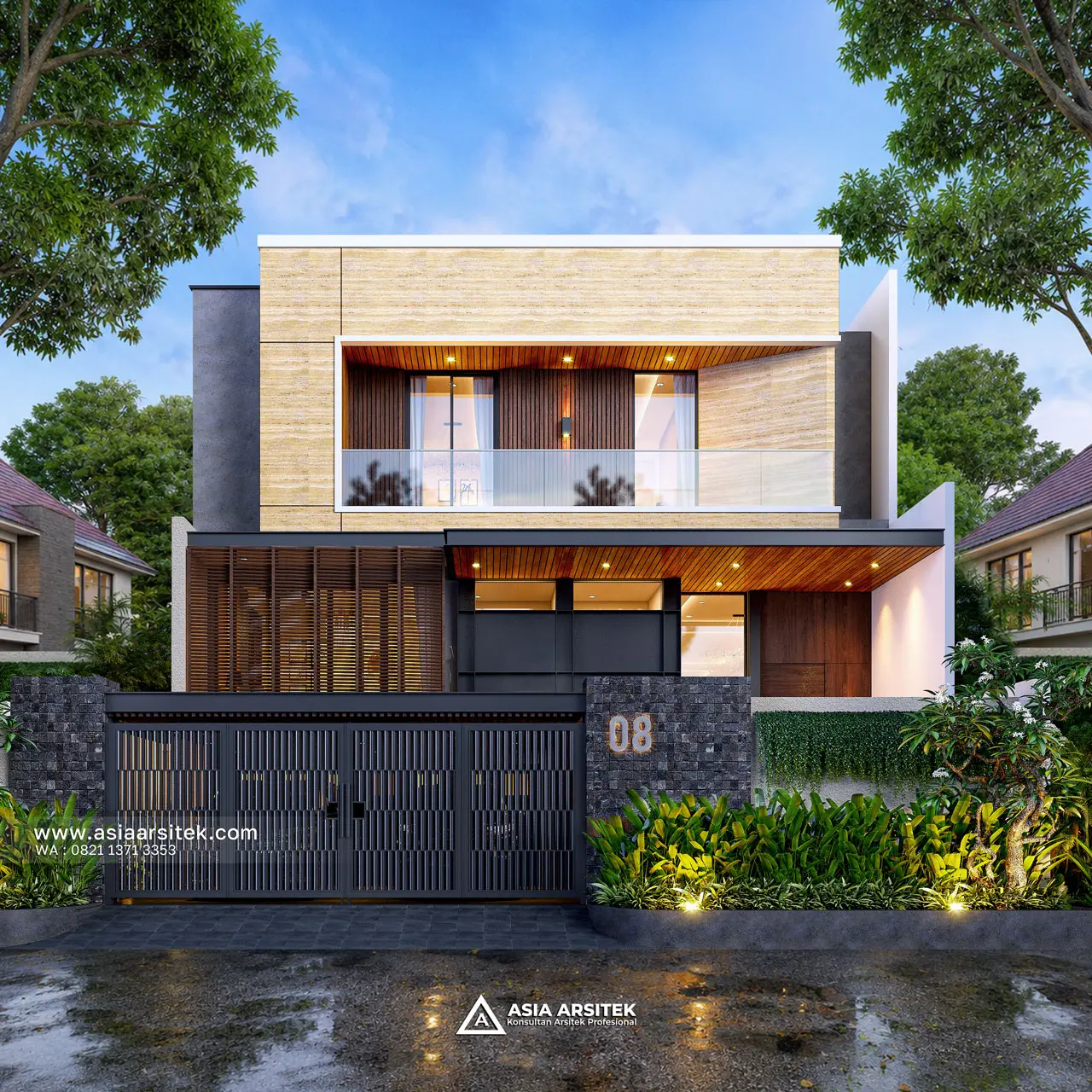 Desain Tampak Depan Rumah Modern 3 Lantai Bapak SND di Jatiasih Bekasi