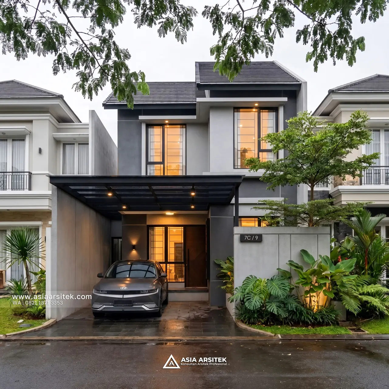 Desain Tampak Depan Rumah Modern Minimalis 2 Lantai Ibu KM di Kemayoran Jakarta Pusat