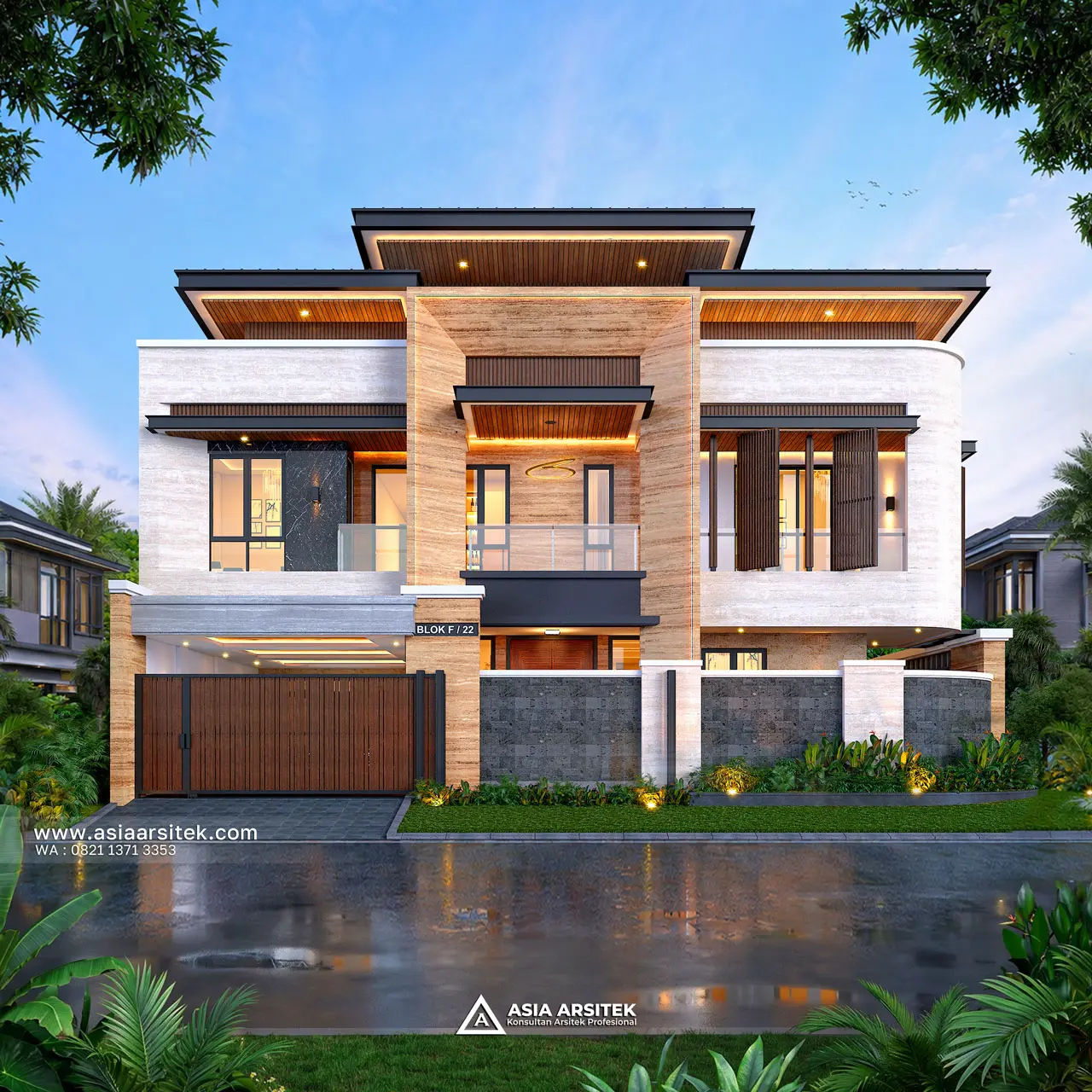 Desain Tampak Depan Rumah Tropis 2 Lantai Ibu VK di Tambun Selatan Bekasi