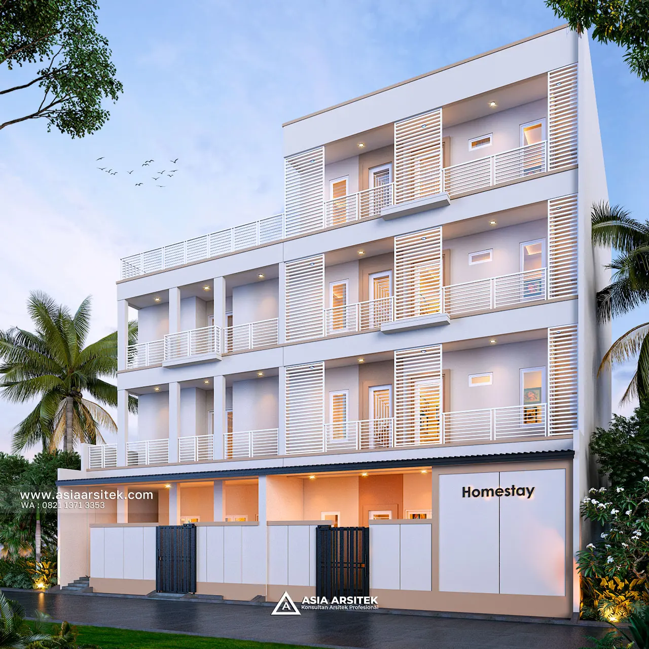 Desain Tampak Fasad Depan Kost Modern Minimalis 4 Lantai Pak SDT di Tanah Abang Jakarta Pusat