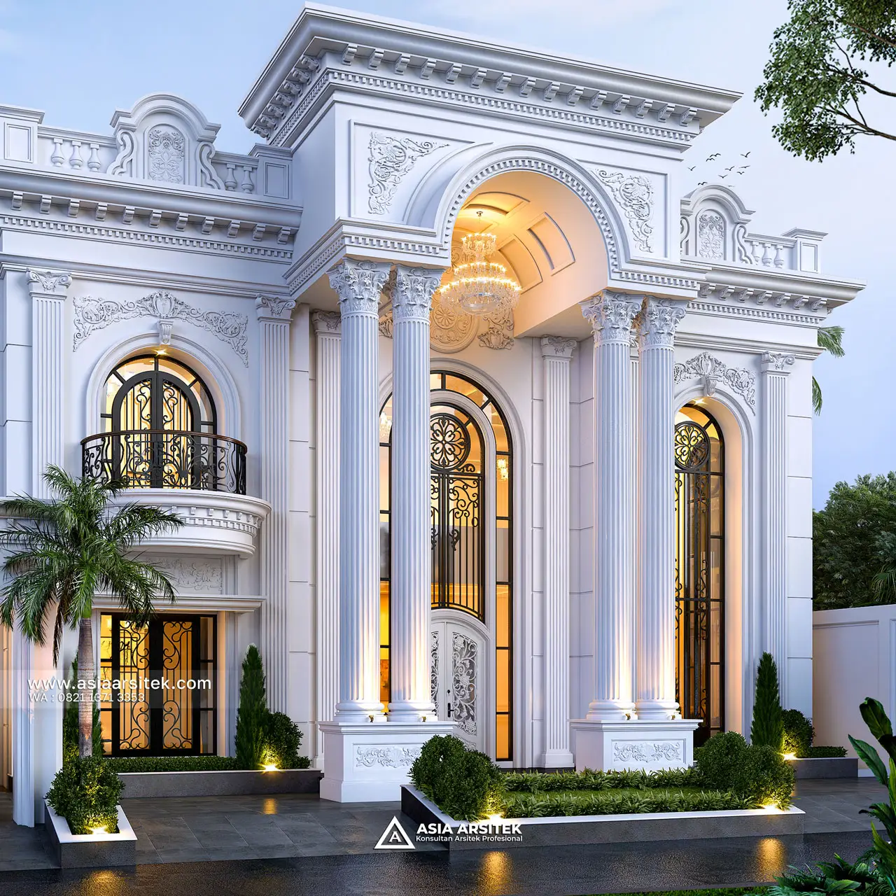 Desain Tampak Fasad Depan Rumah Klasik 2 Lantai Pak JY di Banjarbaru Kalimantan Selatan