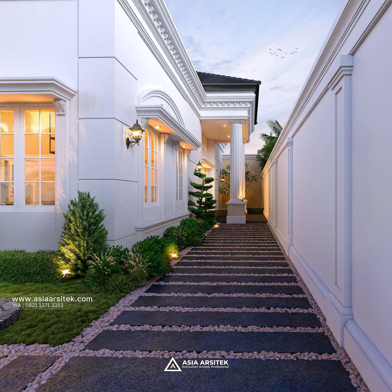 Desain Tampak Jalan Setapak Samping Rumah Klasik 1 Lantai Ibu BLA di Tanjung Pandan Belitung