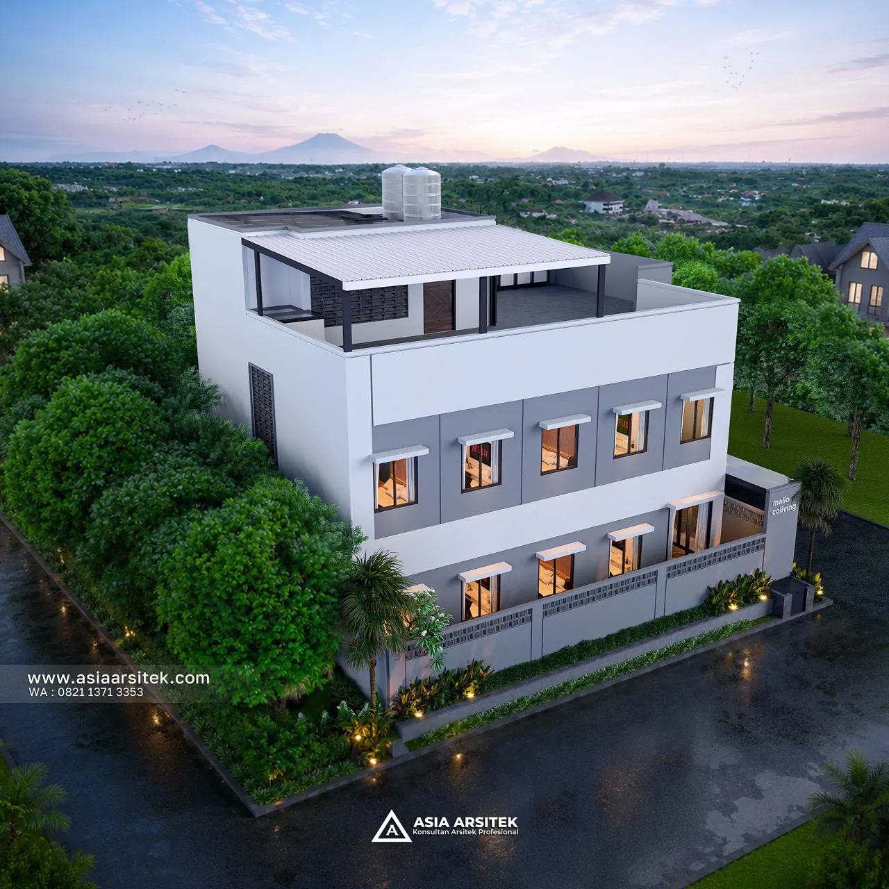 Desain Tampak Samping Atas Kost Modern 2 Lantai Pak BDI di Bekasi Jawa Barat