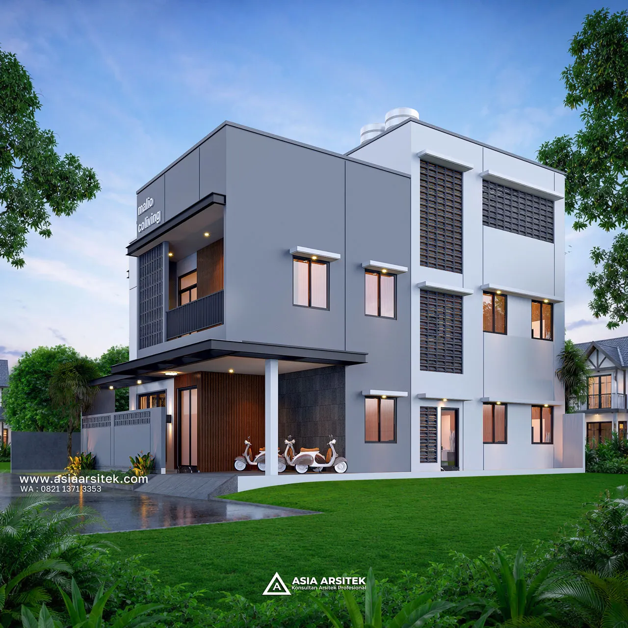 Desain Tampak Samping Kanan Kost Modern 2 Lantai Pak BDI di Bekasi Jawa Barat