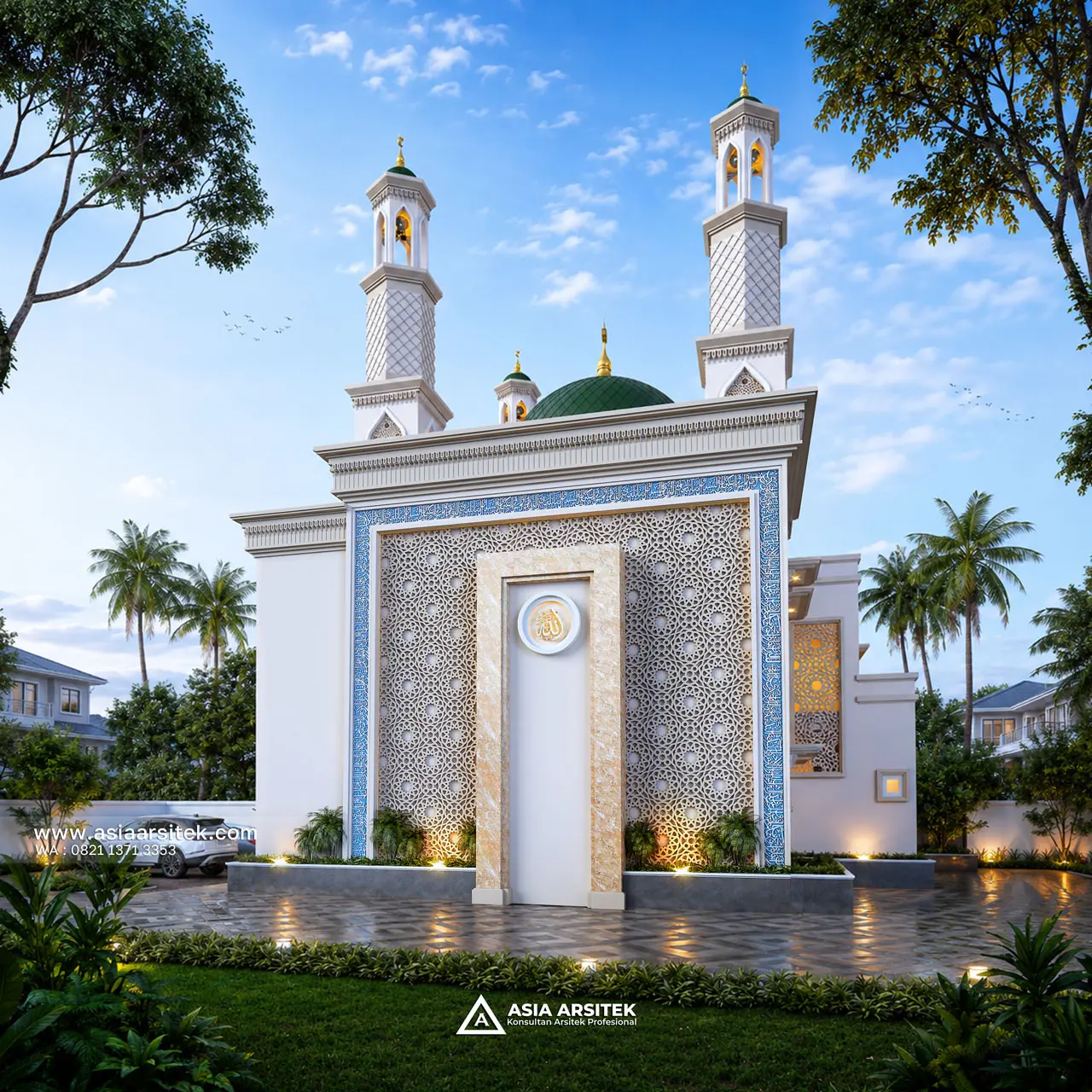 Desain Tampak Samping Kanan Masjid Al Bahri Style Modern 2 Lantai Bapak HDYT di Batujajar Bandung Jawa Barat