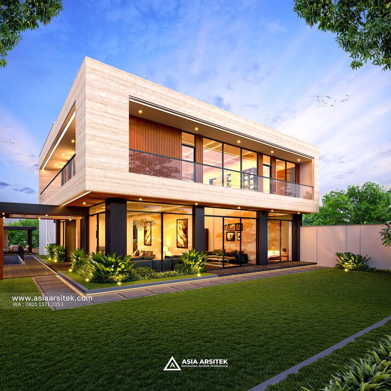 Desain Tampak Samping Kanan Rumah Modern 3 Lantai Bapak JNDS di Cileungsi Bogor Jawa Barat