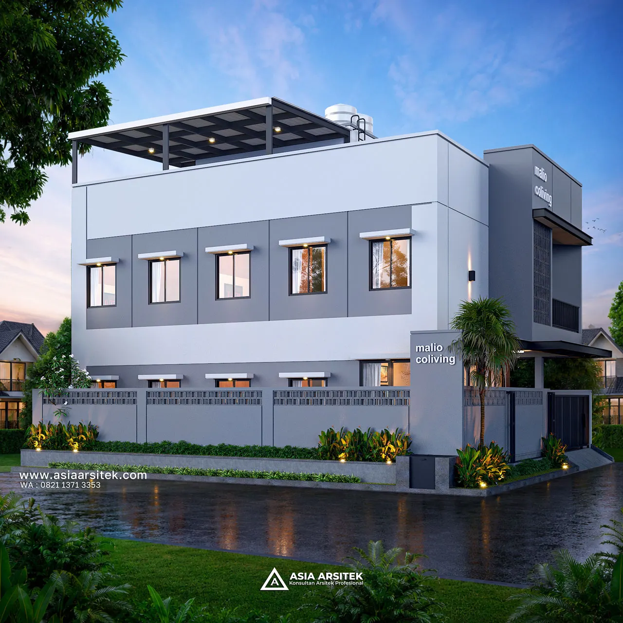 Desain Tampak Samping Kiri Kost Modern 2 Lantai Pak BDI di Bekasi Jawa Barat