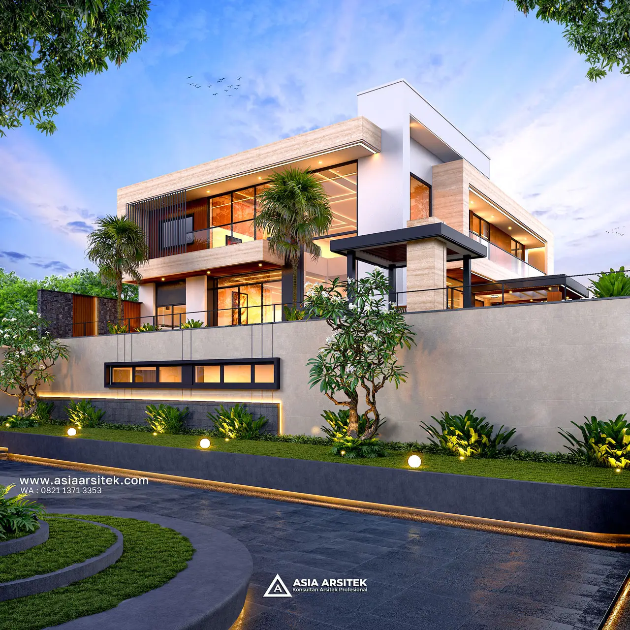 Desain Tampak Samping Kiri Rumah Modern 3 Lantai Bapak JNDS di Cileungsi Bogor Jawa Barat
