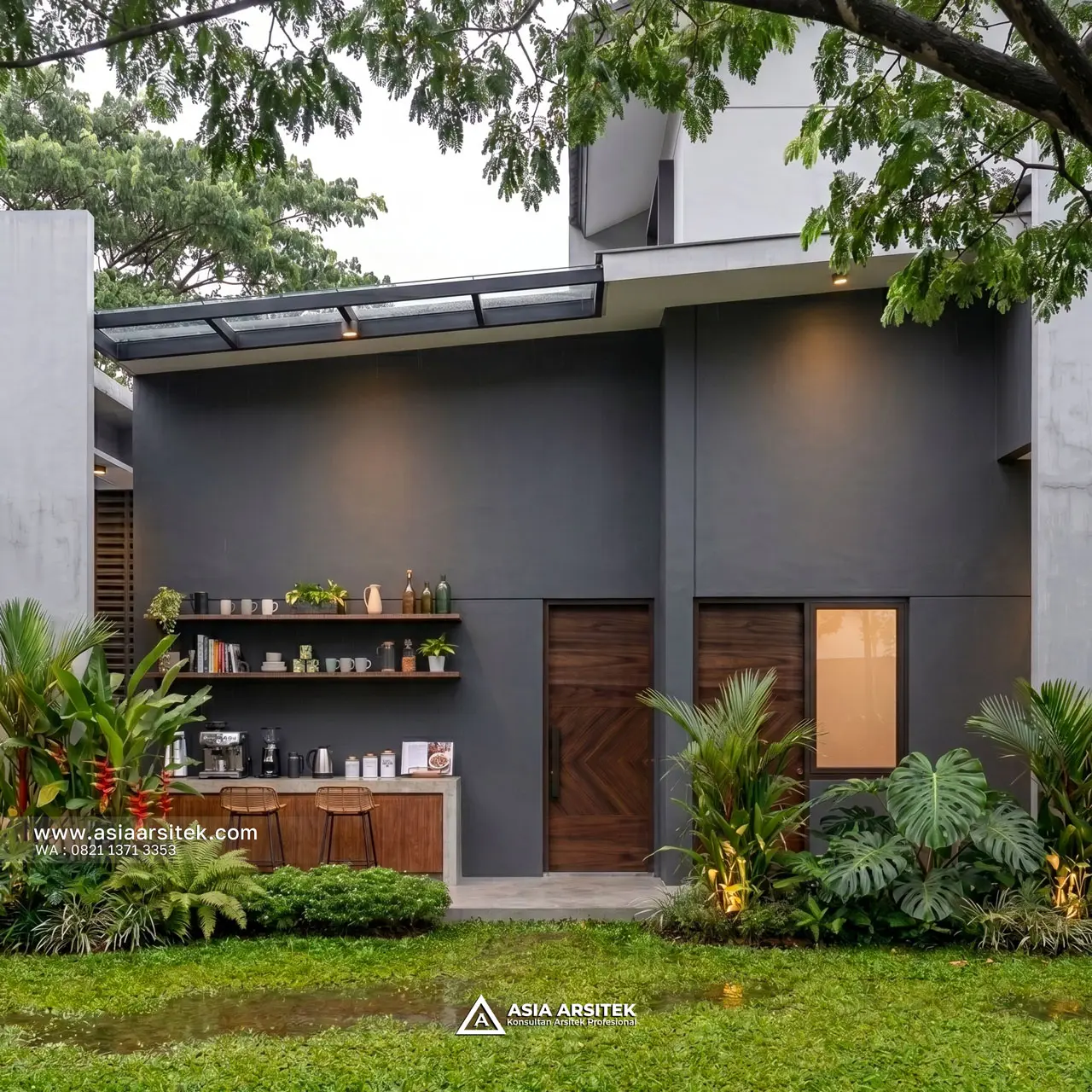 Desain Tampak Samping Kiri Rumah Modern Minimalis 2 Lantai Ibu KM di Kemayoran Jakarta Pusat