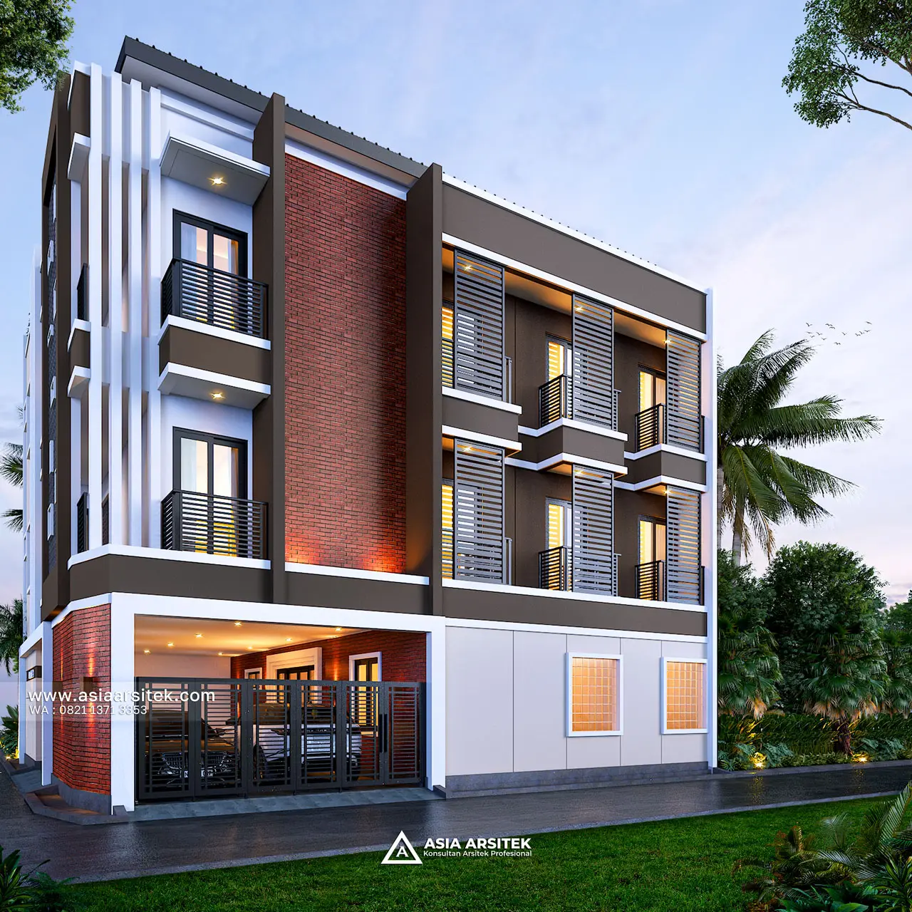 Desain Tampak Samping Kost Modern 4 Lantai Pak HAE di Serpong Utara Tangerang Selatan