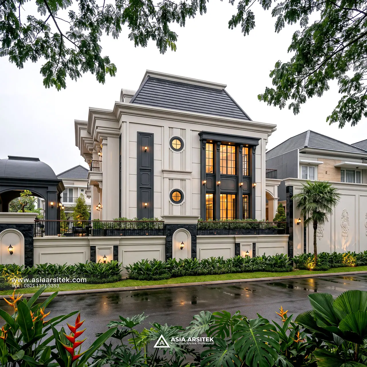 Desain Tampak Samping Rumah Klasik Modern 2 Lantai Bapak RR di BSD City Tangerang Selatan